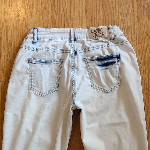 DESIGUAL EXOTIC JEANS 6 bleached patched stitched stretch denim cropped sz 30 - Picture 7 of 9